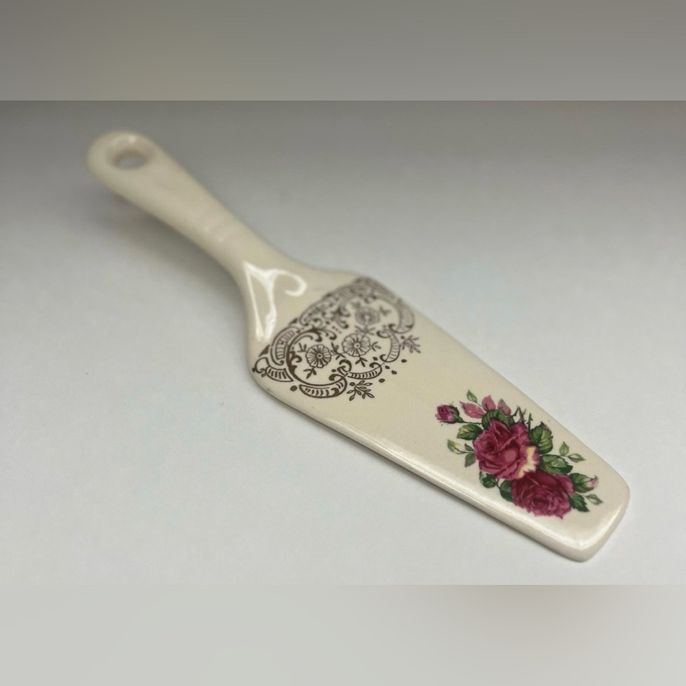 Vintage 22K Gold Trim Georgian China USA Cake Server Floral/Rose